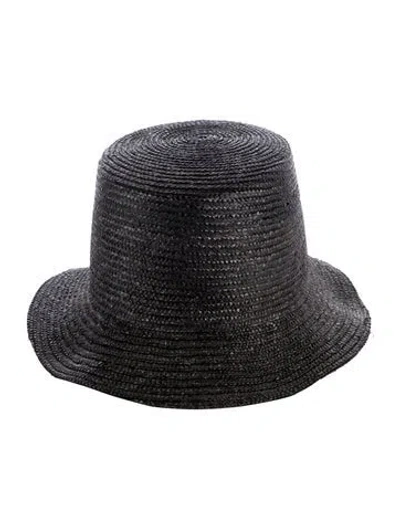 Pre-owned Janessa Leone Straw Sun Hat In Black