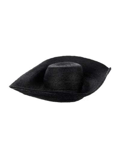 Pre-owned Janessa Leone Straw Sun Hat In Black