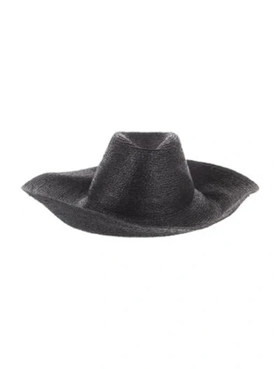 Pre-owned Janessa Leone Straw Sun Hat In Black