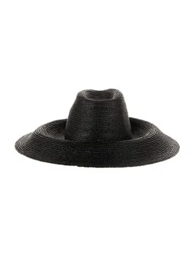 Pre-owned Janessa Leone Straw Sun Hat In Black