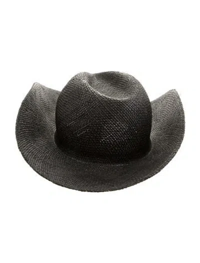 Pre-owned Janessa Leone Straw Sun Hat In Black