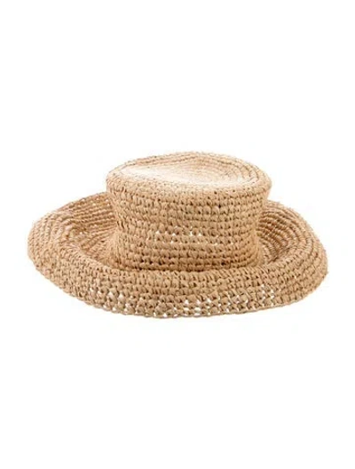 Pre-owned Janessa Leone Straw Sun Hat In Neutral