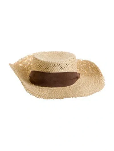 Pre-owned Janessa Leone Straw Sun Hat In Neutral