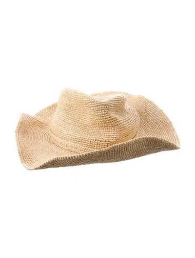 Pre-owned Janessa Leone Straw Sun Hat In Neutral