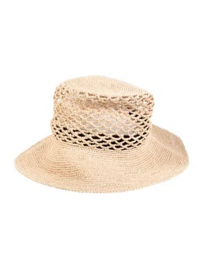 Pre-owned Janessa Leone Straw Sun Hat In Neutral