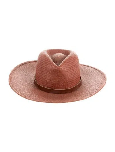 Pre-owned Janessa Leone Straw Sun Hat In Red