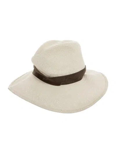 Pre-owned Janessa Leone Straw Sun Hat W/ Tags In White