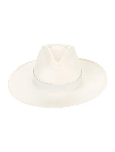 Pre-owned Janessa Leone Straw Sun Hat. In White