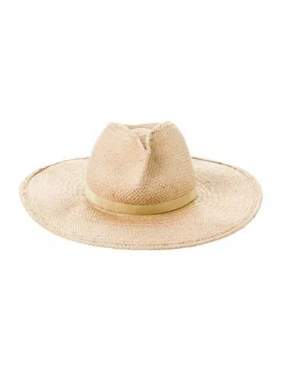 Pre-owned Janessa Leone Straw Sun Hat With Leather Band In Neutral