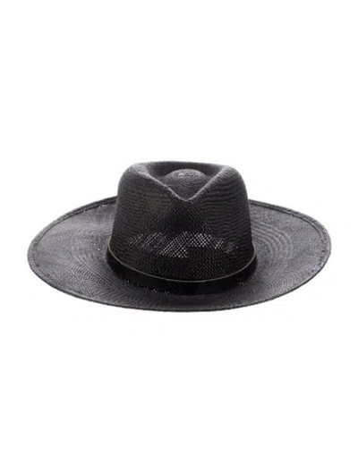 Pre-owned Janessa Leone Straw Western Hat In Black