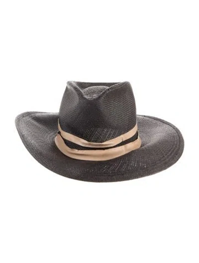 Pre-owned Janessa Leone Straw Wide Brim Fedora In Brown/neutrals
