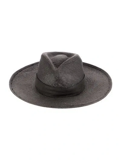 Pre-owned Janessa Leone Straw Wide Brim Fedora In Grey