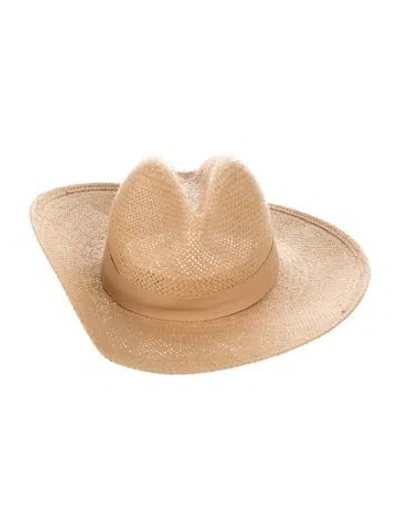Pre-owned Janessa Leone Straw Wide Brim Hat In Neutral