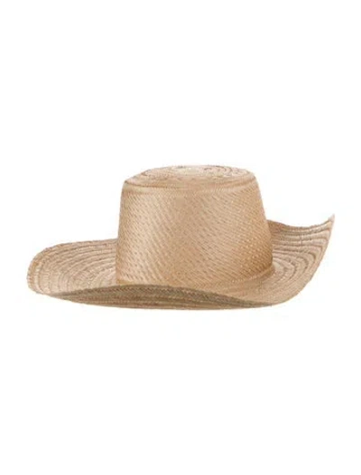 Pre-owned Janessa Leone Straw Wide Brim Hat In Neutral