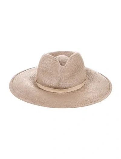 Pre-owned Janessa Leone Straw Wide Brim Hat In Neutral