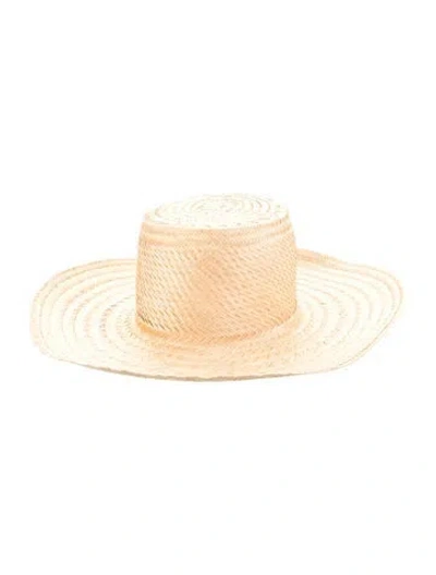 Pre-owned Janessa Leone Straw Wide Brim Hat In Neutrals