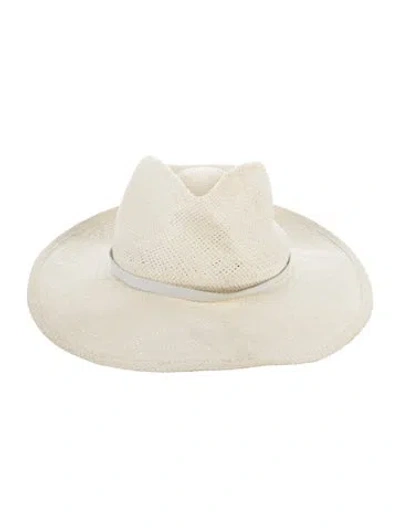 Pre-owned Janessa Leone Straw Wide Brim Hat In Neutrals