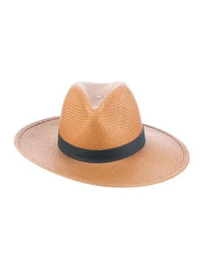 Pre-owned Janessa Leone Straw Wide Brim Panama Hat In Neutrals
