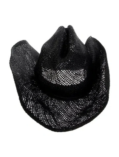 Pre-owned Janessa Leone Straw Wide Brim Sun Hat In Black