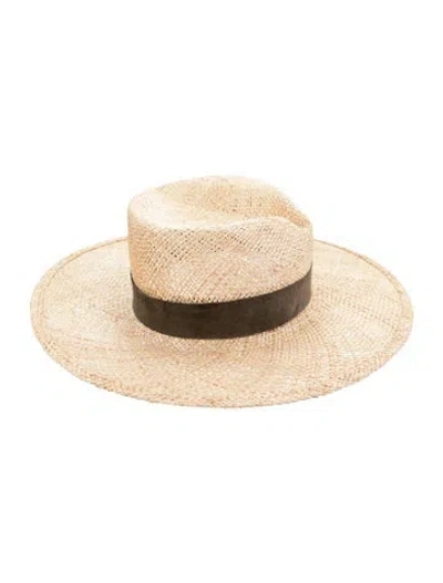 Pre-owned Janessa Leone Straw Wide Brim Sun Hat In Gray