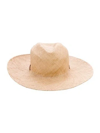 Pre-owned Janessa Leone Straw Wide Brim Sun Hat In Neutral