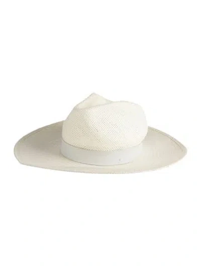 Pre-owned Janessa Leone Straw Wide Brim Sun Hat In Neutral