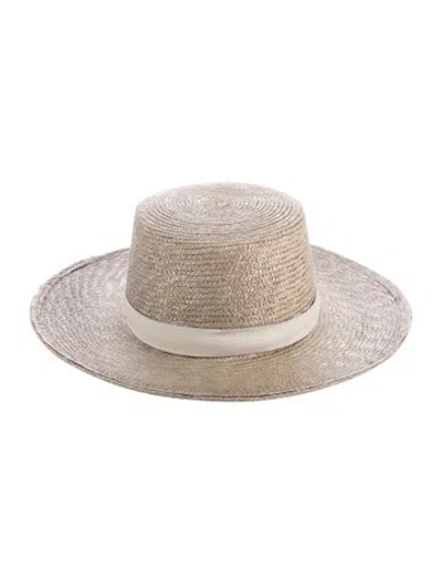 Pre-owned Janessa Leone Straw Wide Brim Sun Hat In Neutral