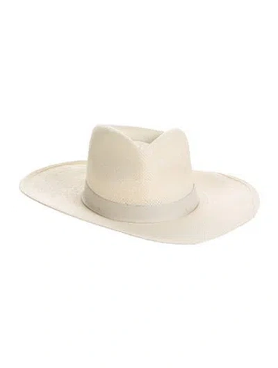Pre-owned Janessa Leone Straw Wide Brim Sun Hat In Neutrals