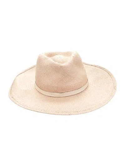 Pre-owned Janessa Leone Straw Wide Brim Sun Hat In Neutrals