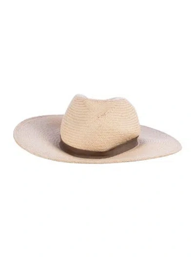 Pre-owned Janessa Leone Straw Wide Hat In Neutrals