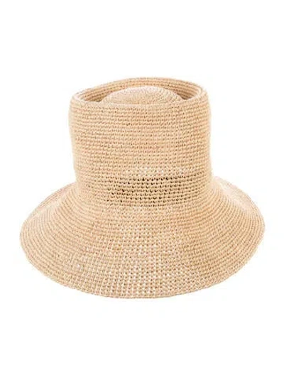 Pre-owned Janessa Leone Straw Wide Sun Hat In Neutral