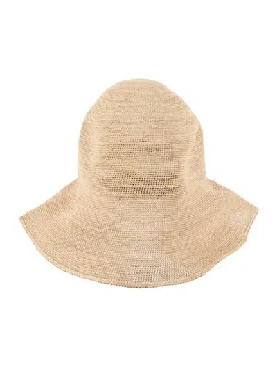 Pre-owned Janessa Leone Straw Wide Sun Hat In Neutral