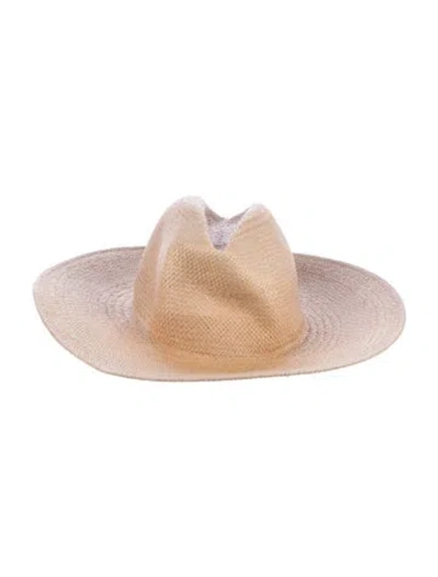 Pre-owned Janessa Leone Straw Wide-brim Sun Hat In Neutral