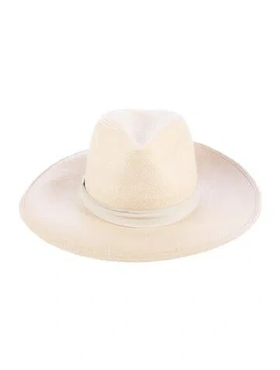 Pre-owned Janessa Leone Straw Wide-brimmed Hat In Neutral