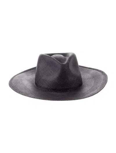 Pre-owned Janessa Leone Straw Woven Panama Hat In Blue