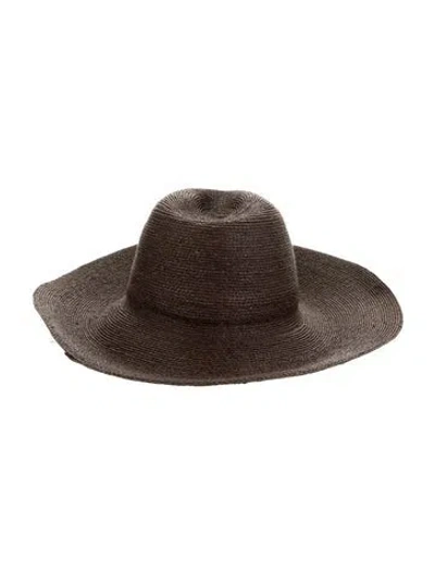 Pre-owned Janessa Leone Straw Woven Wide Brim Sun Hat In Brown