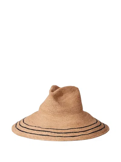 Janessa Leone Striped Sun Hat In Brown