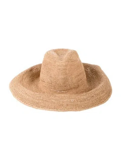 Pre-owned Janessa Leone Tan Straw  Sun Hat In Neutrals