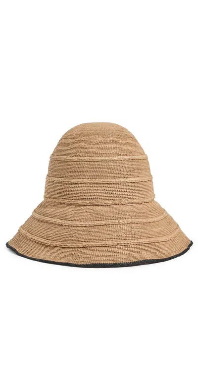 Janessa Leone Teagan Raffia Hat Sand/black