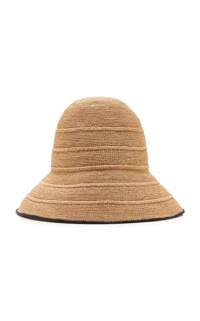 Janessa Leone Teagan Wired Brim Raffia Straw Bucket Hat In Nude
