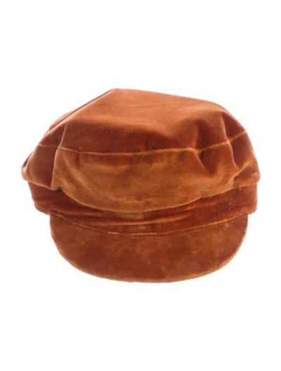 Pre-owned Janessa Leone Velvet Beret In Orange