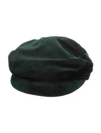Pre-owned Janessa Leone Velvet Newsboy Hat In Green