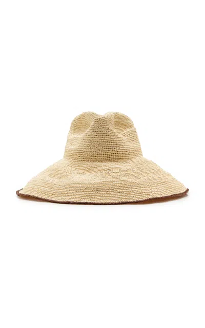 Janessa Leone Waverly Wide Brim Raffia Fedora Hat In Nude