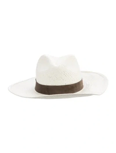 Pre-owned Janessa Leone Wide Brim Fedora In White