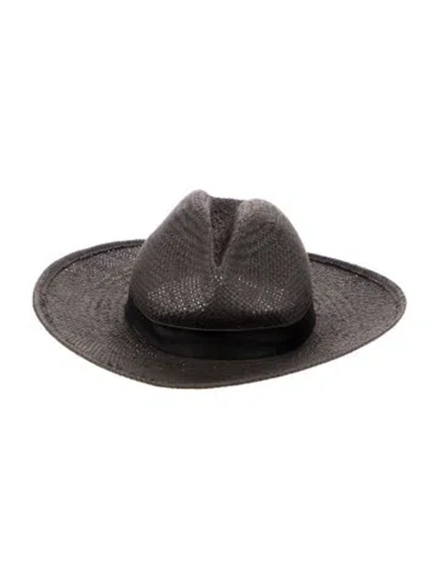 Pre-owned Janessa Leone Wide Brim Straw Fedora Hat W/tags In Brown