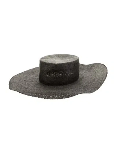Pre-owned Janessa Leone Wide Brim Straw Hat In Black