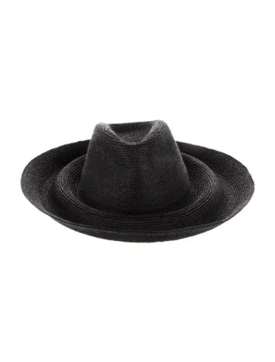 Pre-owned Janessa Leone Wide Brim Straw Hat In Black