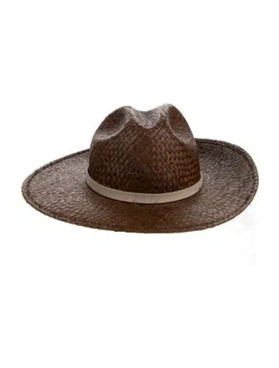 Pre-owned Janessa Leone Wide Brim Straw Hat In Brown