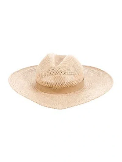 Pre-owned Janessa Leone Wide Brim Straw Hat In Neutral