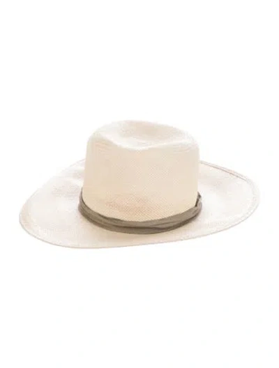 Pre-owned Janessa Leone Wide Brim Straw Sun Hat In Neutrals
